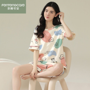 卡通家居服可外穿两件套 短裤 芬腾可安睡衣女士夏季 纯棉短袖