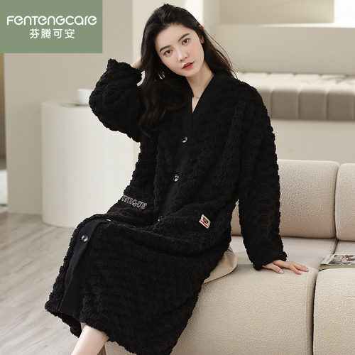 芬腾正品秋冬加厚珊瑚绒女士睡袍