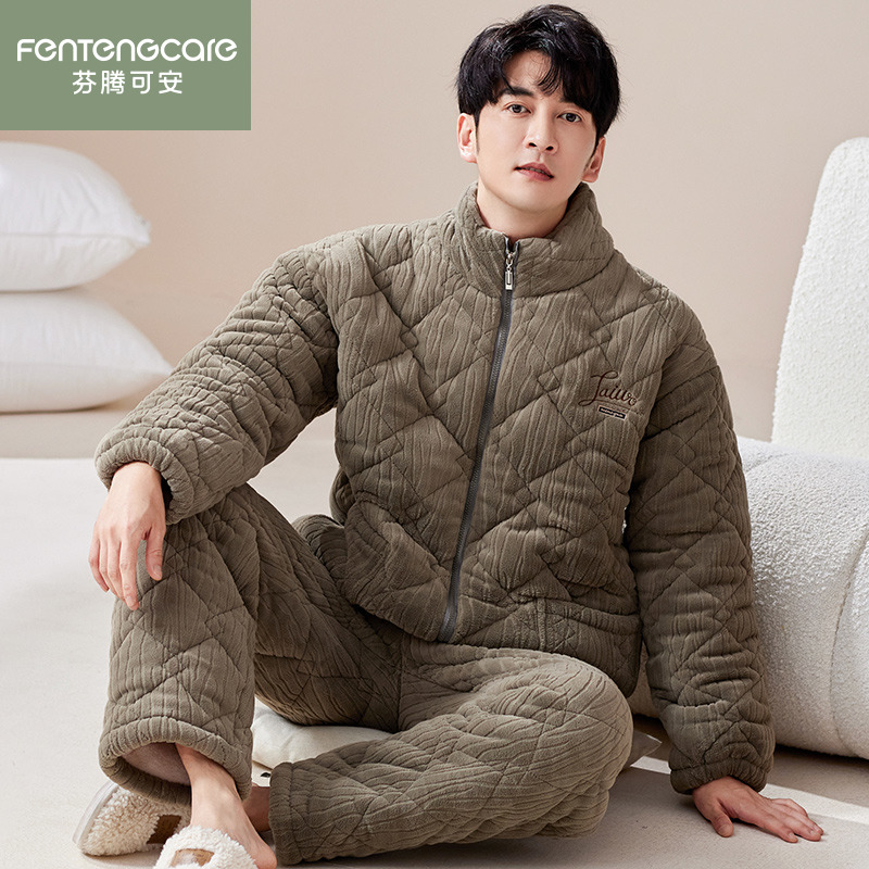 芬腾正品秋冬季男加厚珊瑚绒夹棉