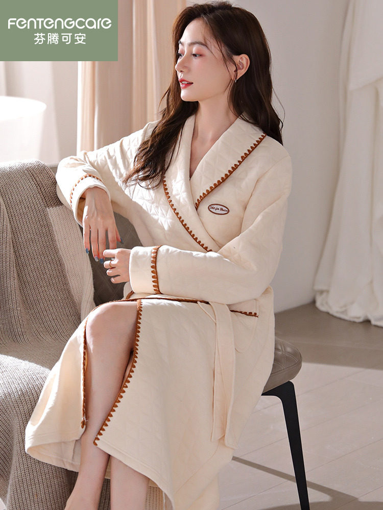 FENTENKE AN PAJAMAS WOMENS SPRING AND AUTUMN 2025 NEW COTTON AIR COTTON DRESSING GOWNS SANDWICH AUTUMN AND WINTER PADDED BATHROBES