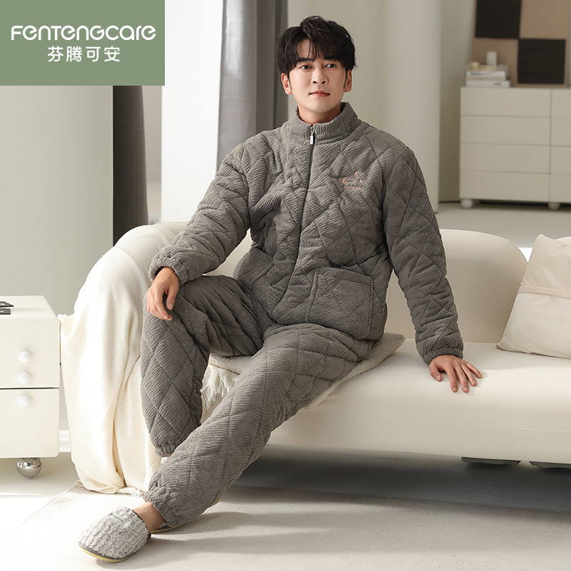 芬腾正品秋冬男珊瑚绒睡衣可外穿