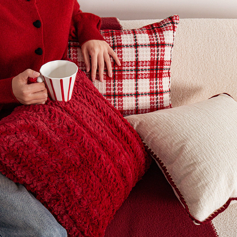 现代简约红色双面灯芯绒装饰抱枕套靠枕床头客厅沙发装饰靠垫,居家布艺,抱枕被,淘宝优惠券,粉丝福利购,淘宝优惠卷