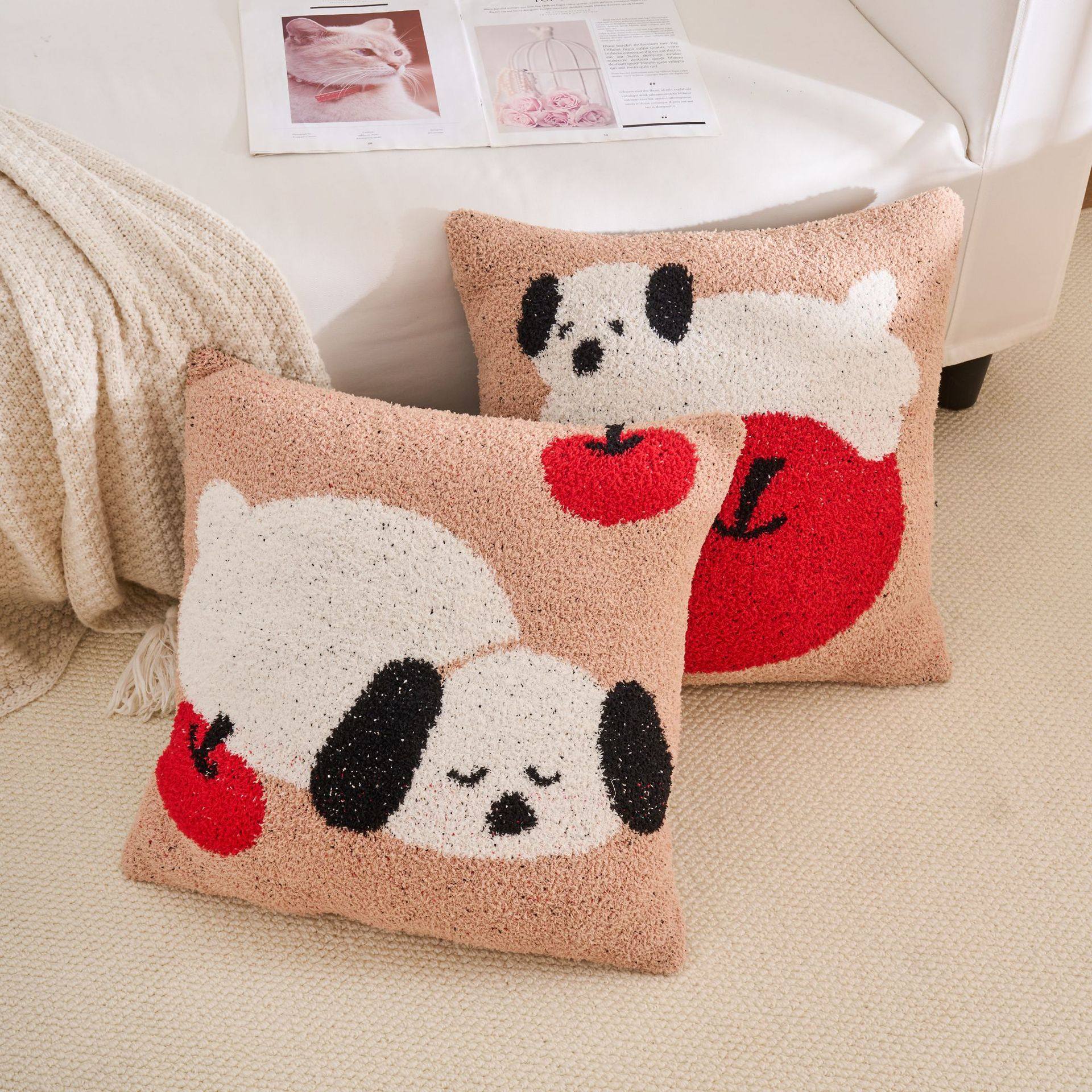 半边绒针织抱枕套 可爱狗狗卡其色色系 抱枕客厅卧室样板间靠枕垫,居家布艺,抱枕被,淘宝优惠券,粉丝福利购,淘宝优惠卷