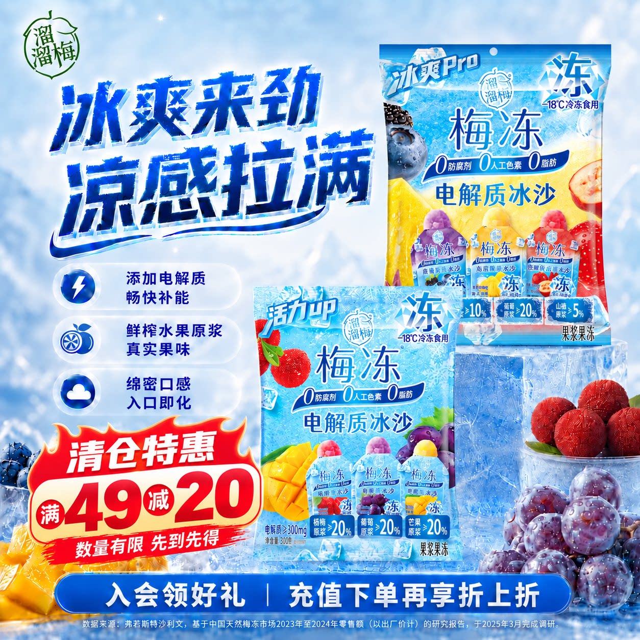 满49-20清仓【梅冻电解质冰沙】鲜果生榨冰沙冷饮冰品休闲零食
