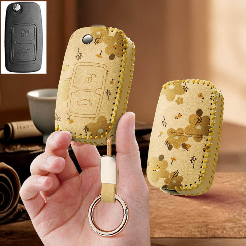 适用奇瑞风云2折叠e5老款a3瑞虎旗云2汽车钥匙套保护包壳扣女高级