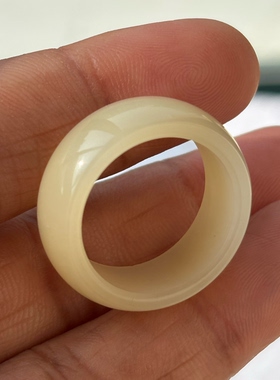 天然和田玉藕粉宽版精工指环21/10/3.8毫米俄料全品无裂假一罚十