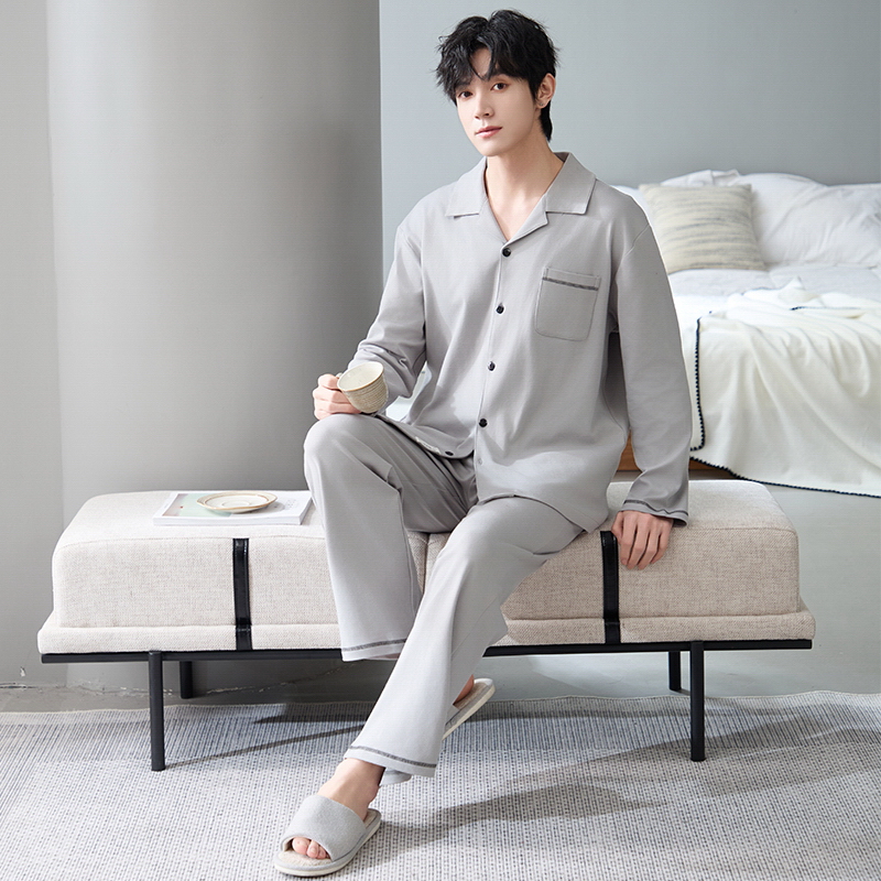 睡衣男士春秋款纯棉长袖开衫薄款冬季宽松大码4XL220斤家居服套装