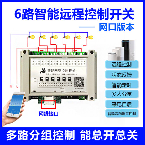 闪优物联6路网线智能开关