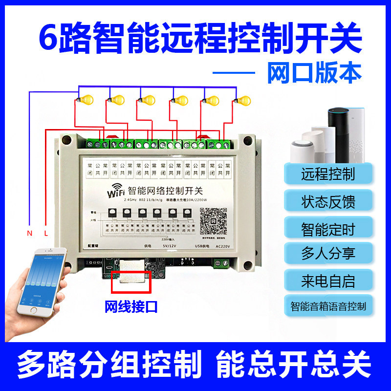 闪优物联6路网线智能开关图片