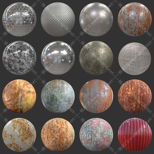 3dmax C4D KeyShot Maya VRay锈迹掉漆刮痕金属4K无缝贴图素材库