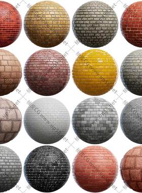 3dsmax室内外装饰红砖灰砖涂漆砖地面墙面幕墙VRay材质球素材库