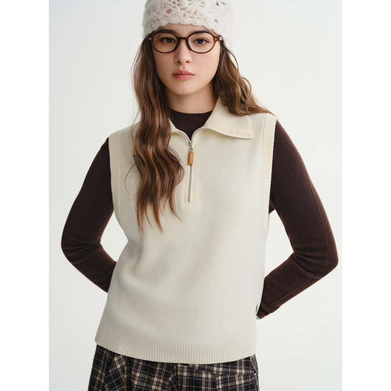 独束大码女装【随心伴侣】翻领针织马甲女2025叠穿无袖马夹背心