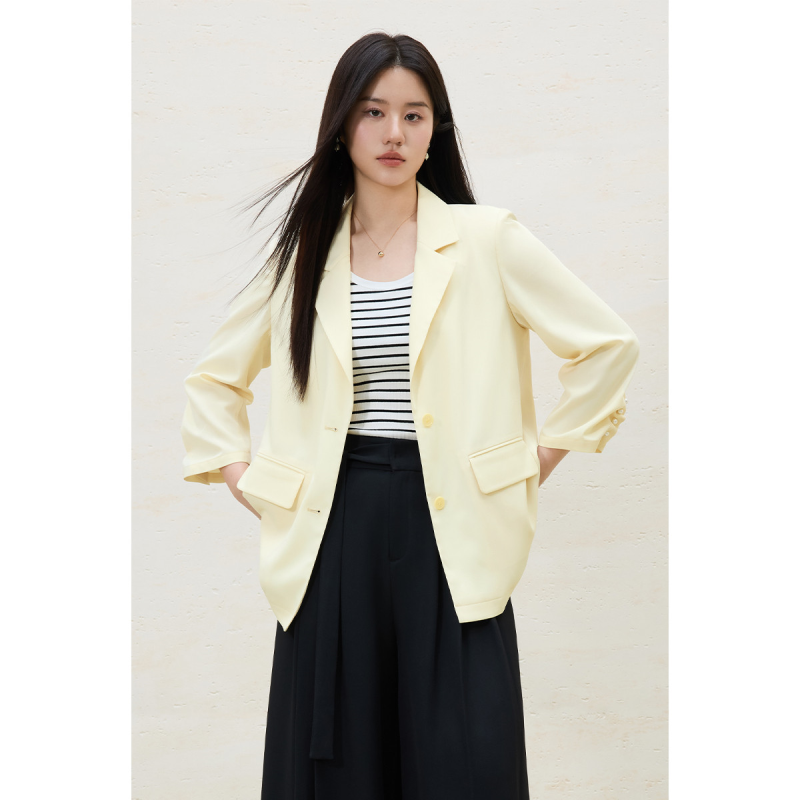 独束大码2025春夏西装领休闲气质七分袖外套女通勤正肩西装