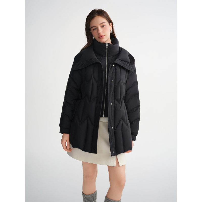 独束大码【倍暖羽绒】假两件拼接绗缝90白鸭绒羽绒服短款外套