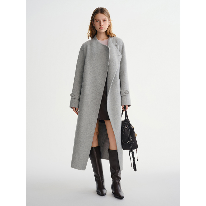 独束大码女装云端大衣一粒扣简约纯羊毛外套冬设计感双面呢子大衣