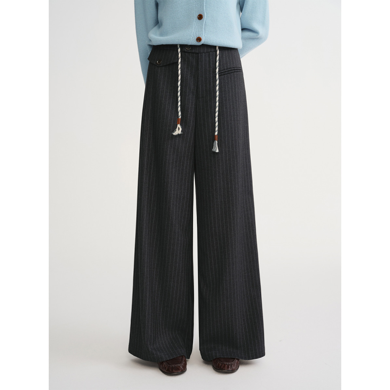 独束大码【廓形条纹】设计感条纹西装休闲裤复古微胖显瘦直筒裤