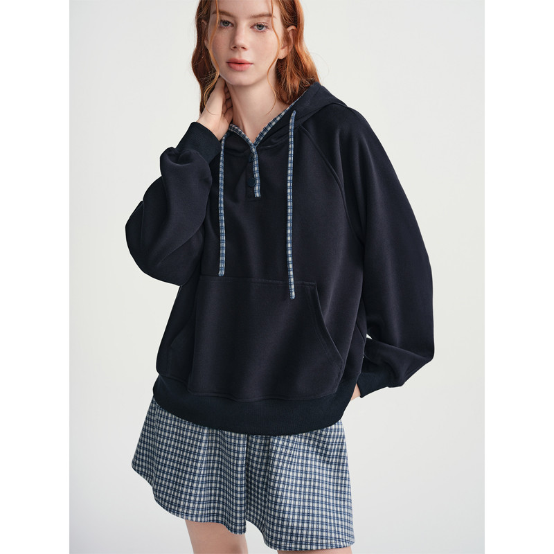 独束大码【松弛蓝调】学院风卫衣短裙套装设计感冬季格纹两件套