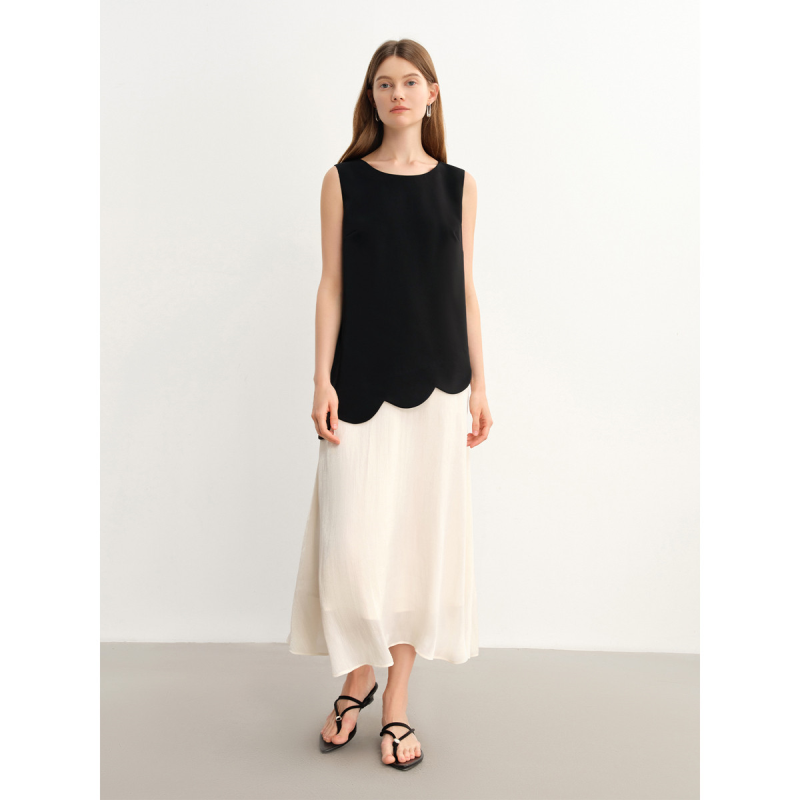 独束大码花瓣拼接假两件连衣裙2025夏季设计感背心裙直筒裙