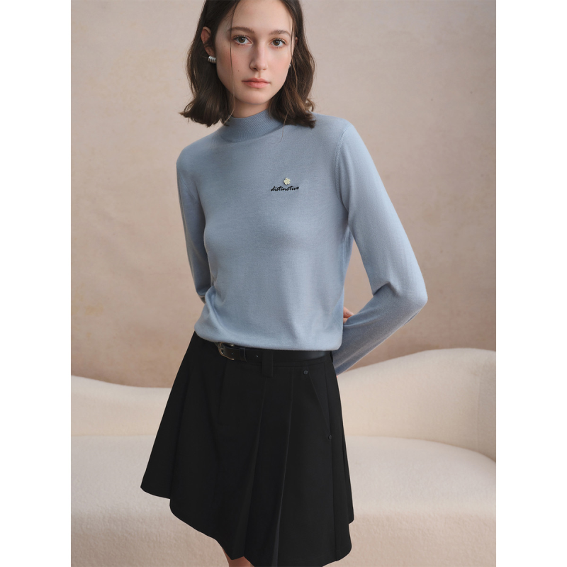 独束大码女装【柔暖云朵衫】高领字母绣花打底衫微胖秋冬百搭上衣