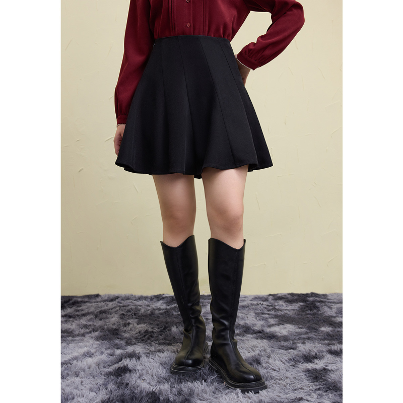 独束大码女装高腰显瘦简约百搭半身裙女冬季学院风短款A字裙