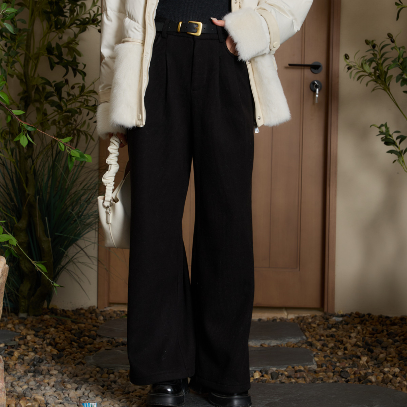 西町村屋宽松直筒裤女装秋冬简约风垂感高腰休闲裤商场同款