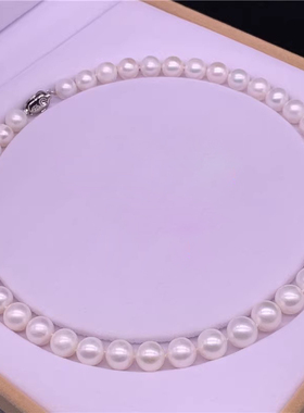 专柜正品9-10-11mm淡水珍珠项链925银扣白色 近正圆强光