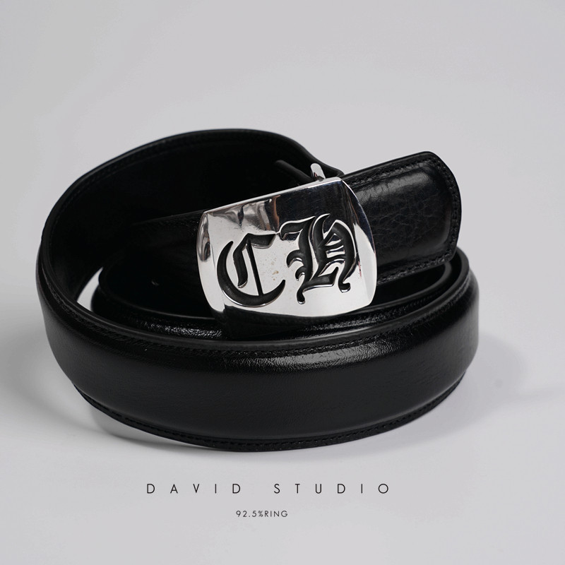 david 定制S925纯银刻字潮流个性皮带 情侣纯银手工真牛皮腰带