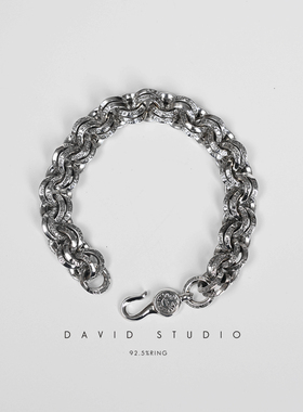 纯银做旧刻字情侣手环