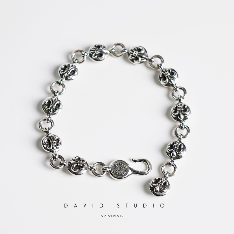 david纯银S925纯银10mm大号童军花情侣珠子手链 男款女款手链