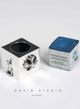 david纯银925纯银斯诺克台球黑八巧可粉套 做旧十字架球杆粉套