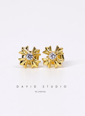 David studio925纯银十字花镶钻 22k镀金 电镀经典网红男女同款
