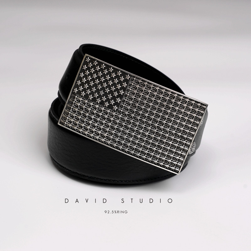 david 定制S925纯银欧美潮流高逼格情侣皮带扣 纯银男款腰带