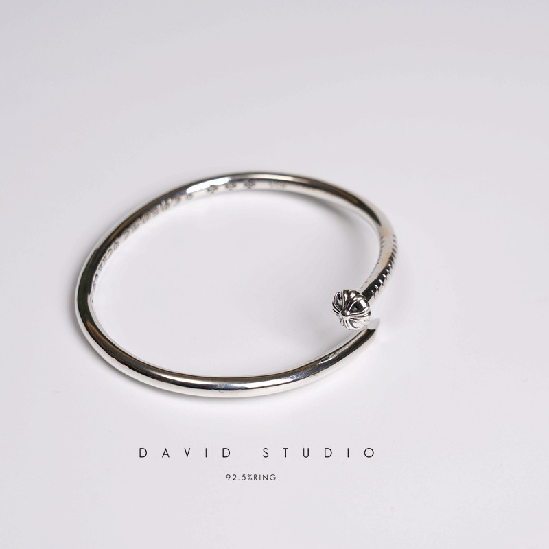 david 定制S925纯银钉子情侣手镯 纯银男款女款网红ins手镯 手环