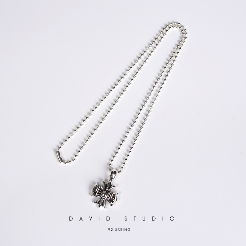 david纯银925纯银手工做旧个性刻字单面情侣项链 ins网红同款项链图片