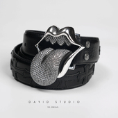个性 david 定制S925大舌头手工镶钻真皮情侣做旧男女款 牛皮皮带