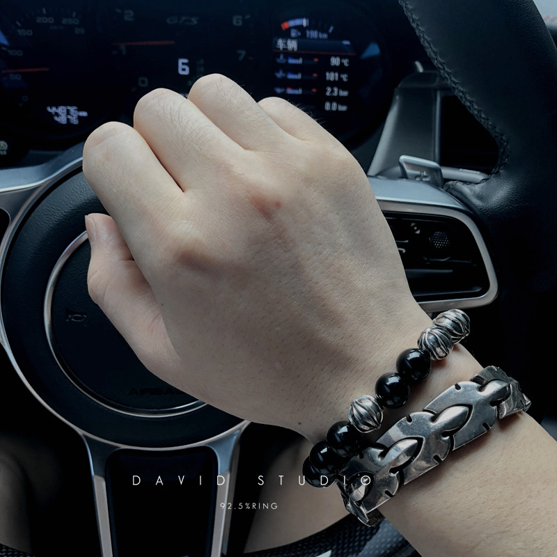 天然原矿黑曜石10mm朋克女士手串