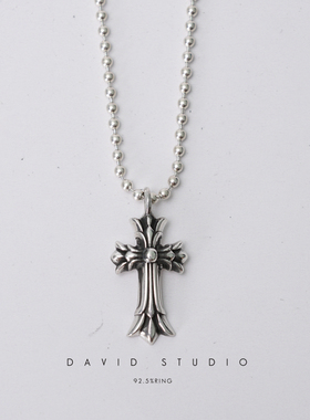纯银双层十字架项链吊坠
