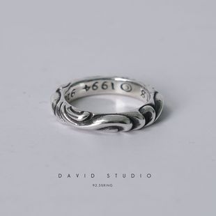 David studio925纯银十字架花纹GD权志龙韦雪同款男女款情侣戒指