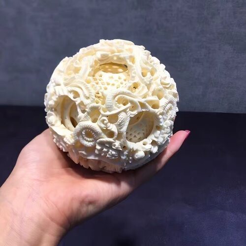 保真猛犸象牙鬼工球龙珠玲珑球摆件家居高端古玩收藏品摆件送礼品