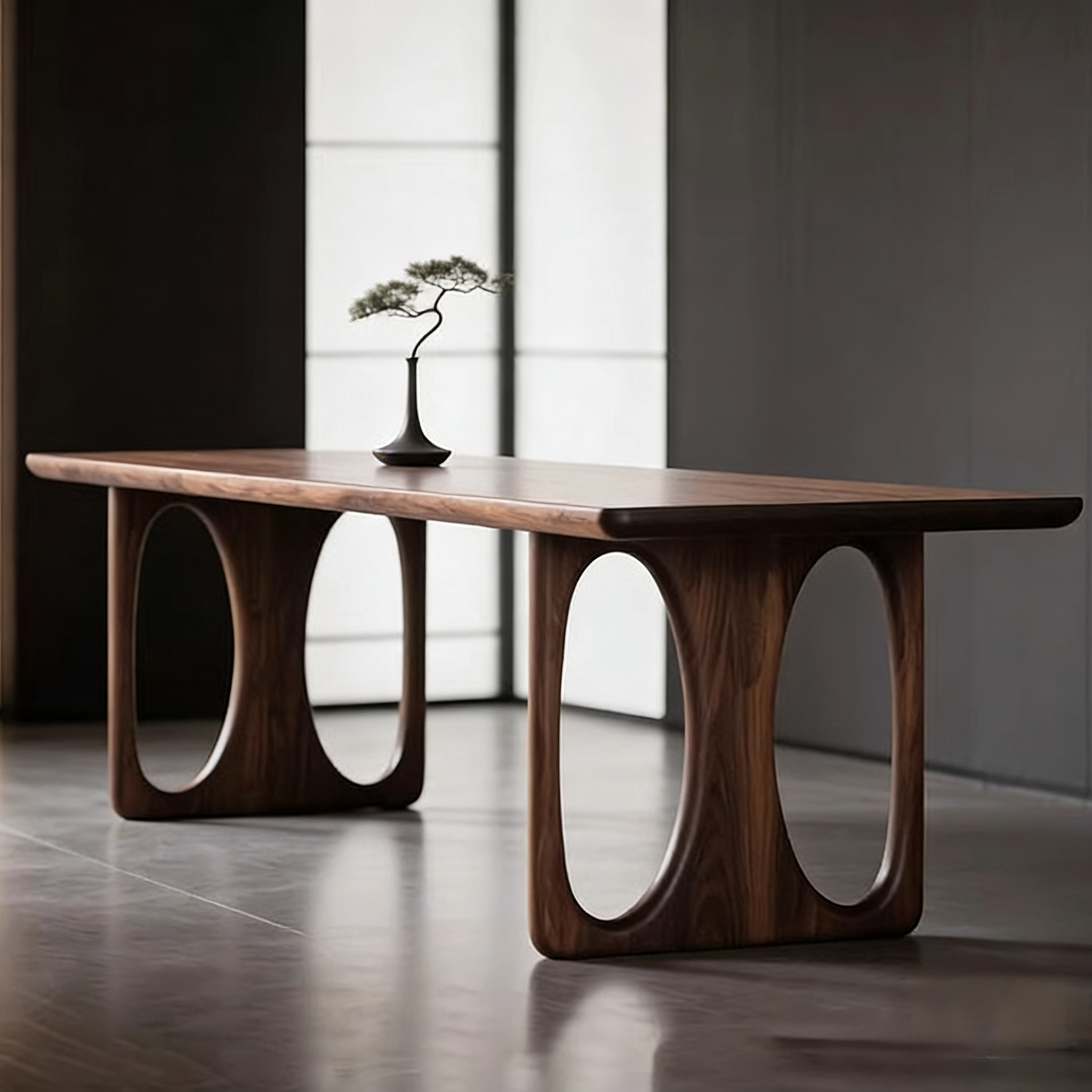 北美黑胡桃木餐桌全实木缅甸柚木中古风桌长方形桌新中式茶桌书桌