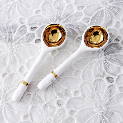 北欧简约白色镀金银工艺陶瓷圆勺
