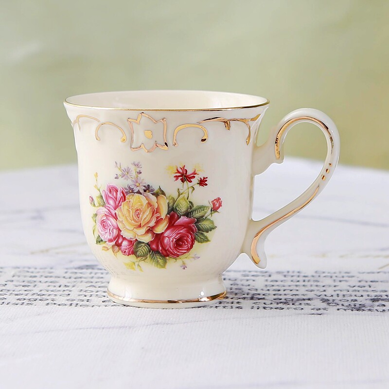 欧式宫廷轻奢描金花卉陶瓷咖啡杯