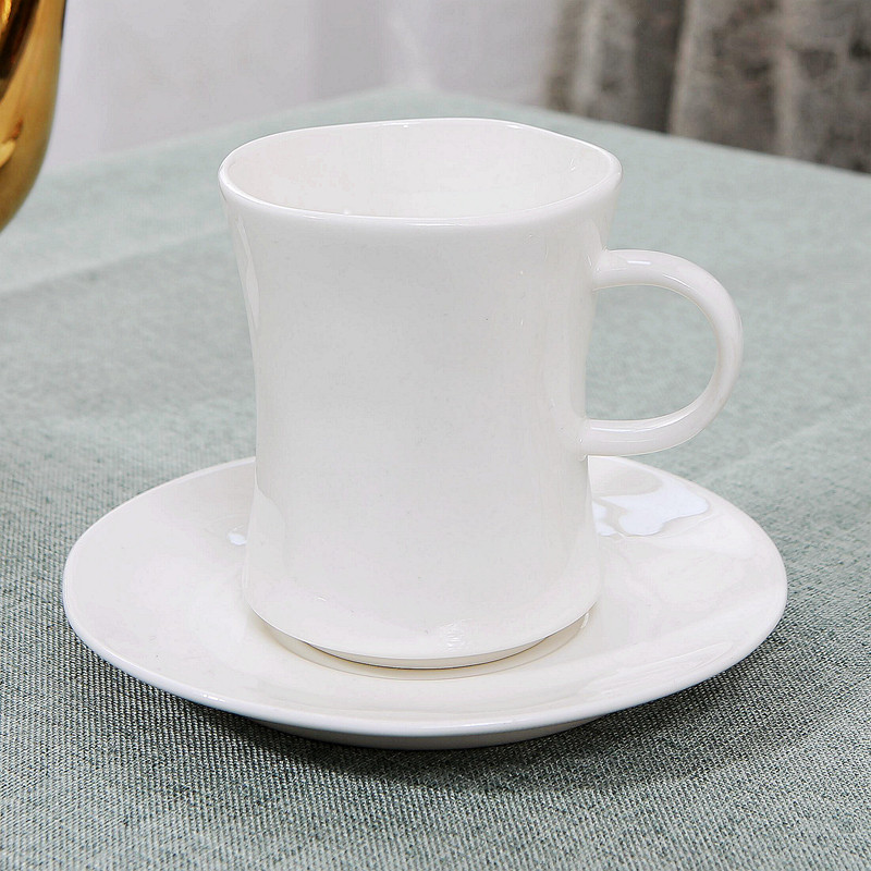 咖啡杯碟送瓷勺白色纯色350毫升