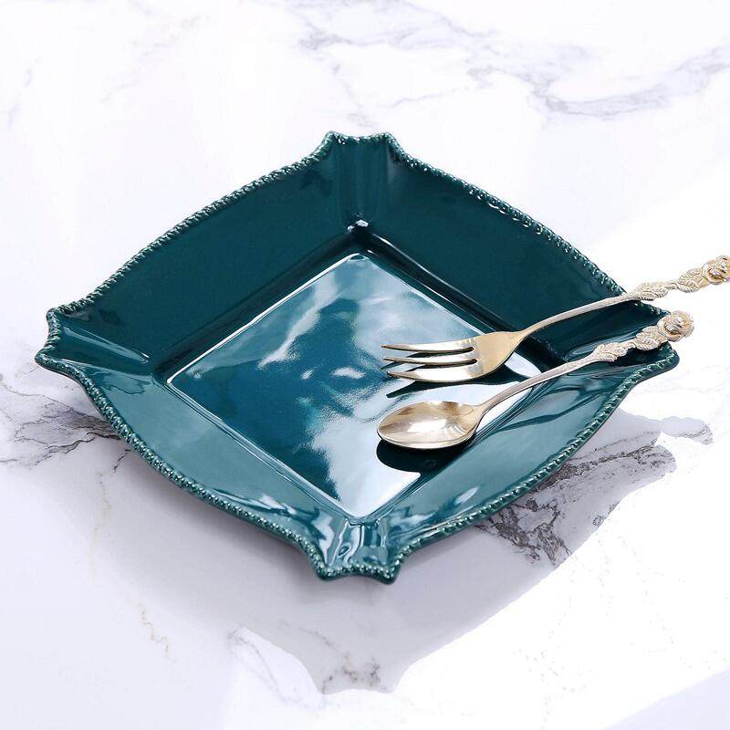 简欧色釉陶瓷西餐盘 下午茶点糕点美食盘 5.5/7英寸四方果盘 瑕疵