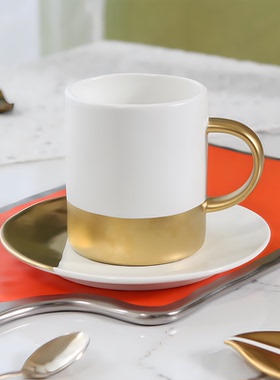 欧式工艺白色镀金工艺陶瓷400毫升咖啡杯碟套装会所商务杯 瑕疵