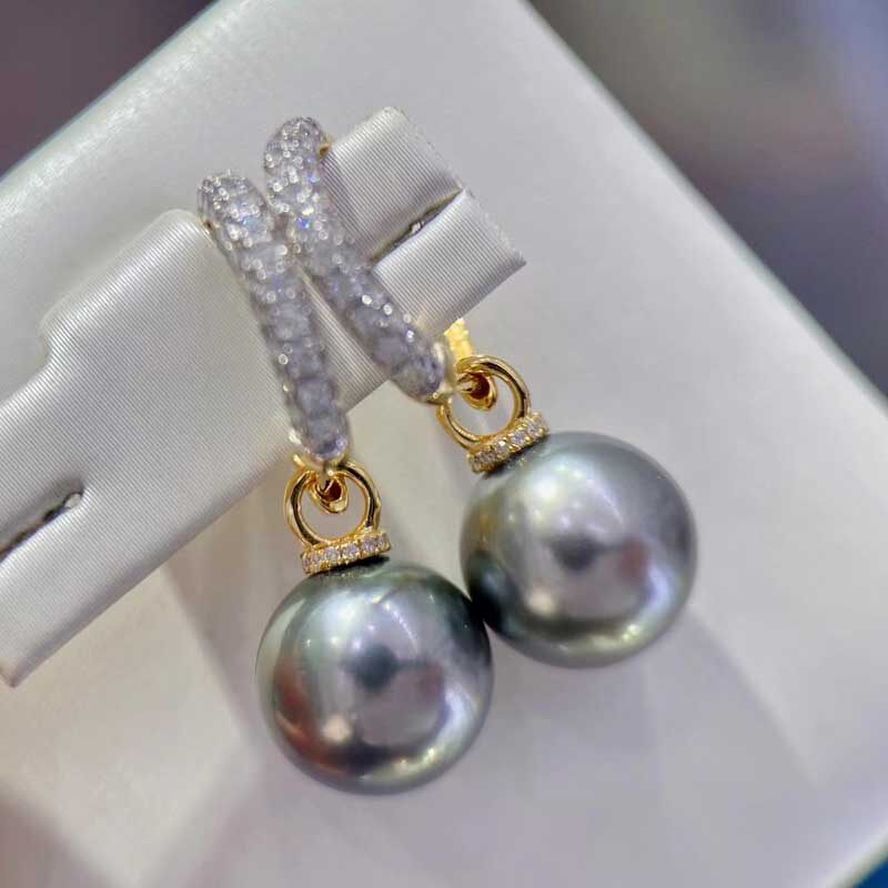 一款多戴大溪地海水黑色真珍珠耳环耳扣耳圈吊坠两用正圆正品