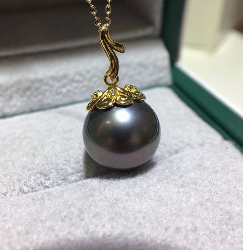 银款大溪地海水黑珍珠吊坠大颗粒10-11-12-13正圆强光正品项链