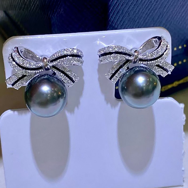 大溪地海水黑珍珠耳环耳钉