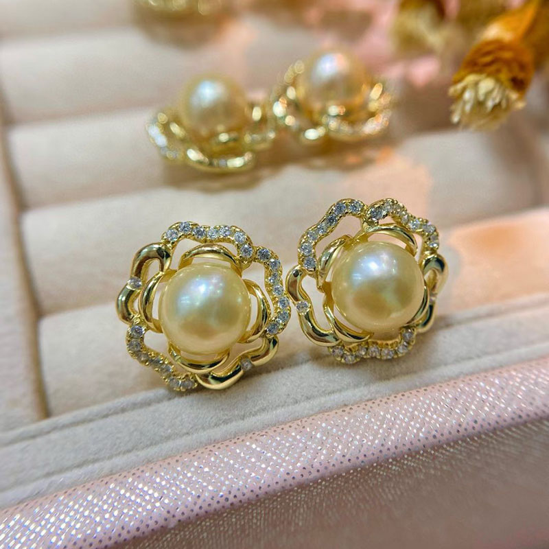 akoya羽皇金海水真珍珠耳钉