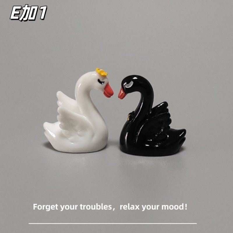 E加1 新款卡通可爱黑白天鹅微装饰摆件